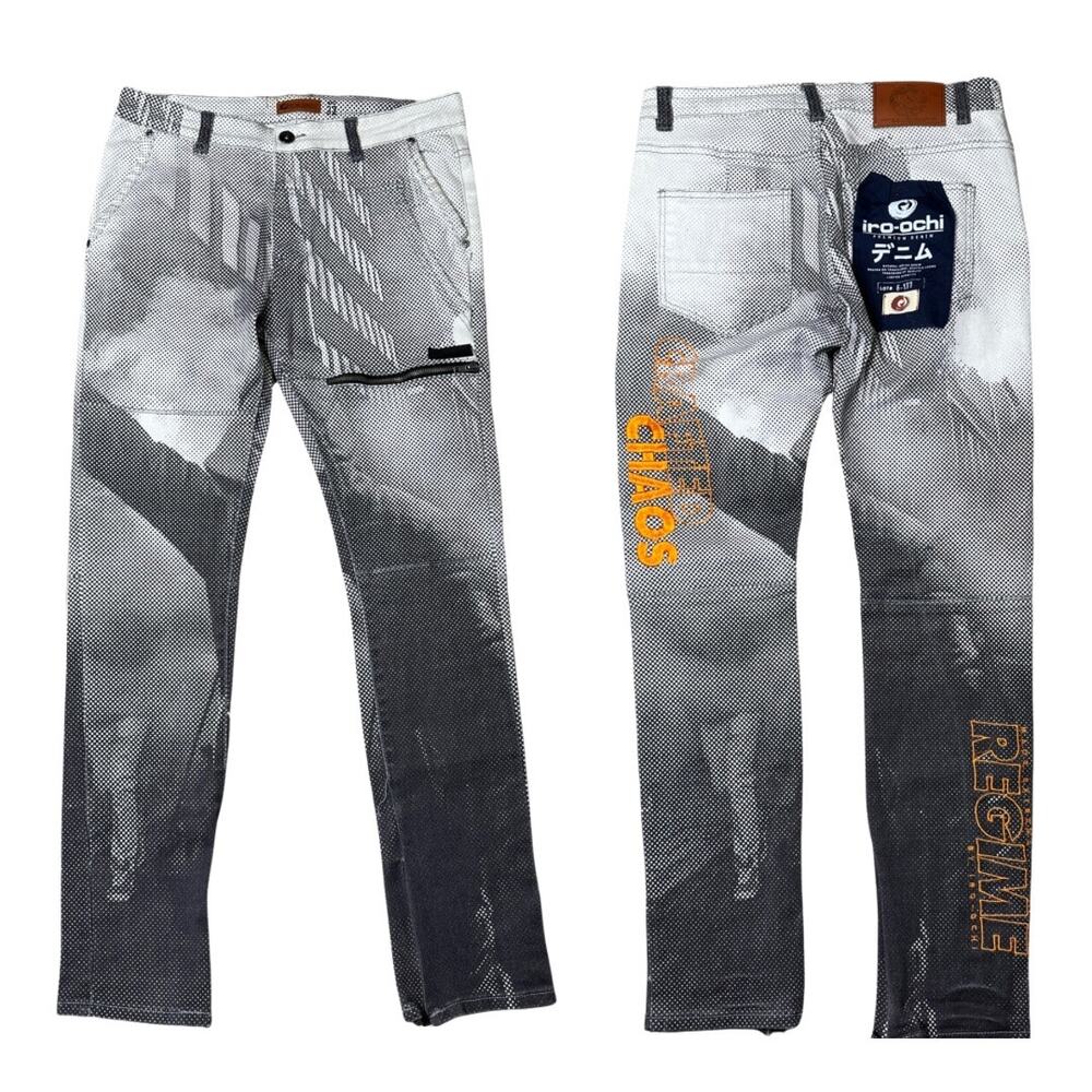 White and Black Straight Jeans with Gradient Design